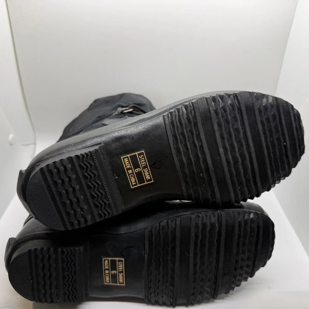 Womens Black Nylon Rubber Duck Snow Rain Boots Size 6 Insulated Steel Shank